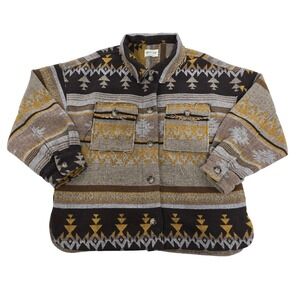 Newin Southwestern Aztec Woven Shacket Brown Mustard Yellow Oversized Medium